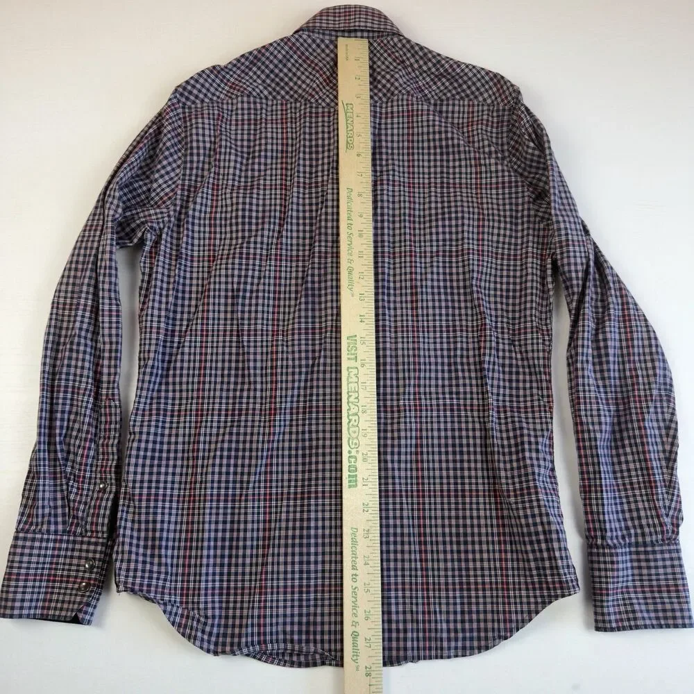 Banana Republic Western Shirt Mens S Pearl Snap Long sleeve Red, Navy Plaid